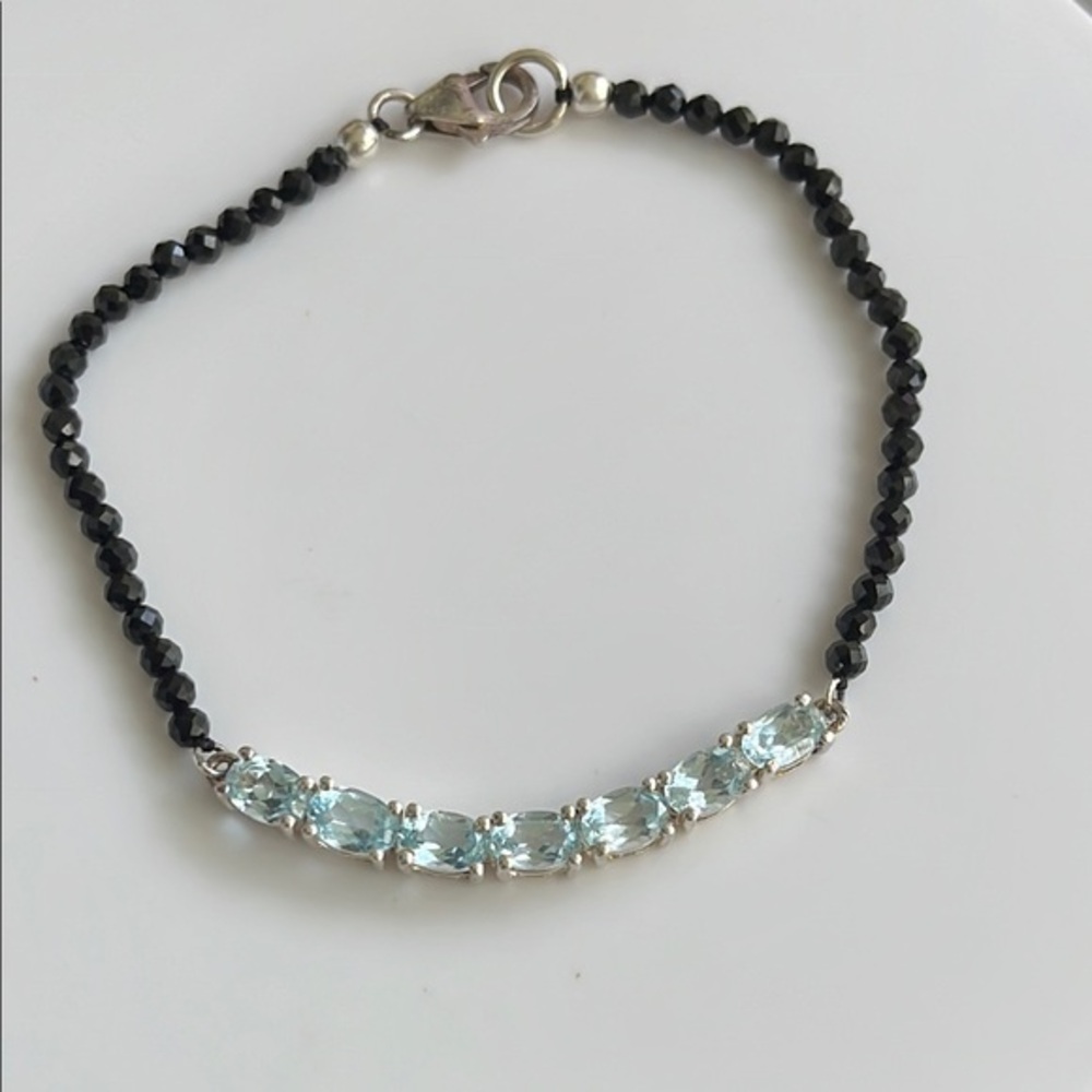 Blue Topaz & Black AB stones Silver 925